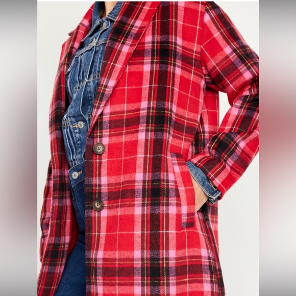 NWT Red Plaid Tartan Long Soft-Brushed Overcoat for Women - Picture 2 of 10
